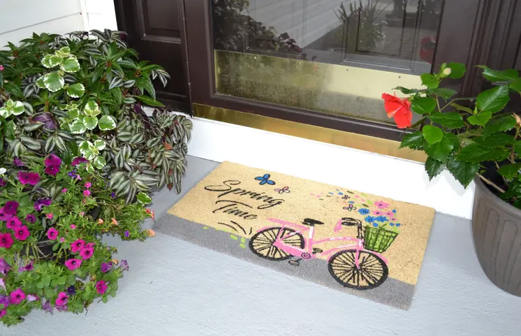 18" X 30" Beige and Black Coir Bicycle Outdoor Spring Door Mat