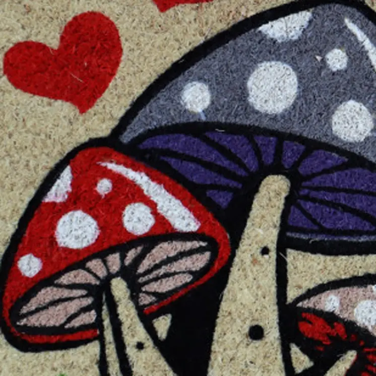 18" X 30" Beige and Black Coir Mushrooms Home Sweet Home Outdoor Door Mat