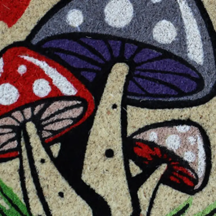 18" X 30" Beige and Black Coir Mushrooms Home Sweet Home Outdoor Door Mat