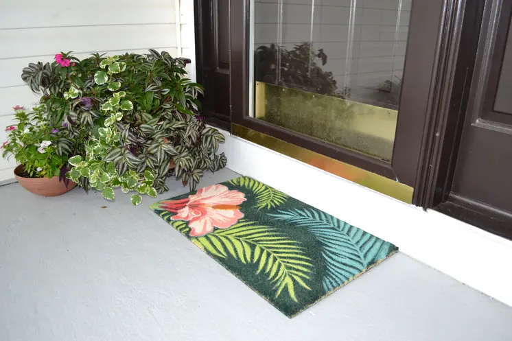18" X 30" Blue and Pink Coir Tropical Outdoor Door Mat