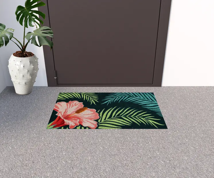 18" X 30" Blue and Pink Coir Tropical Outdoor Door Mat