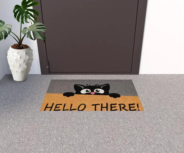 18" X 30" Beige and Black Coir Animal Print Outdoor Door Mat