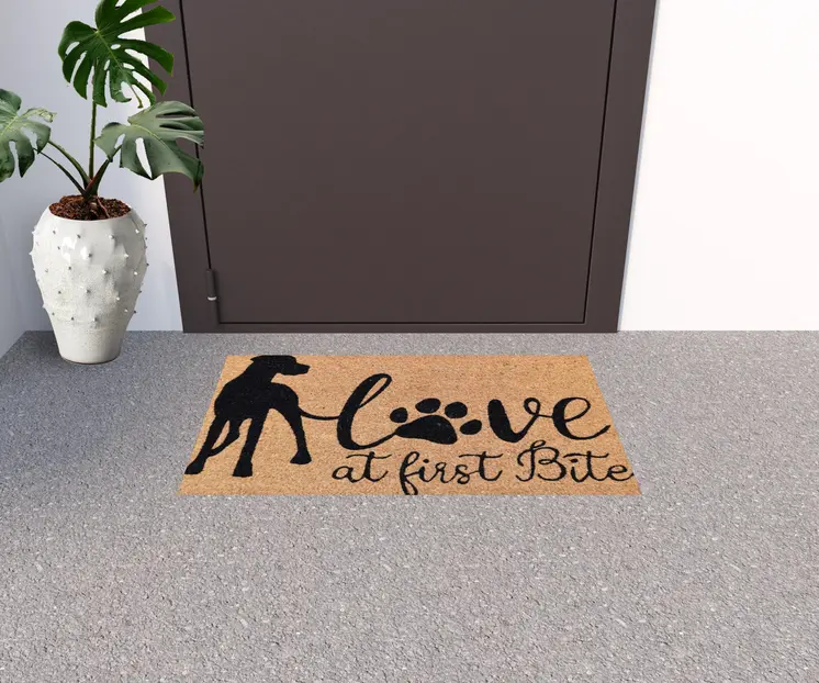 18" X 30" Beige and Black Coir Dog Outdoor Door Mat