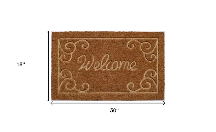 18" X 30" Beige and White Coir Vines Welcome Outdoor Door Mat