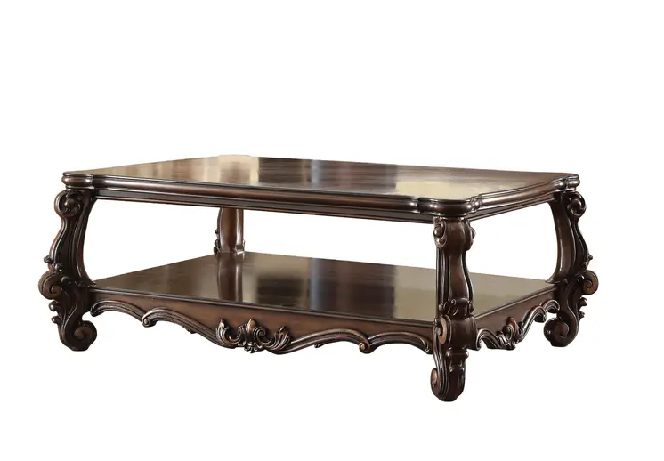 59" Brown Solid Wood And Solid Wood And Polyresin Coffee Table With Shelf