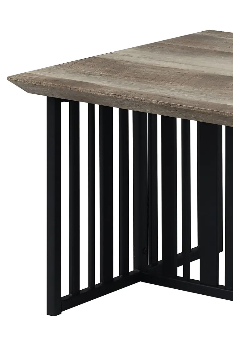 47" Oak and Black Wood And Metal Distressed Frame Coffee Table