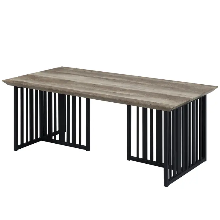 47" Oak and Black Wood And Metal Distressed Frame Coffee Table