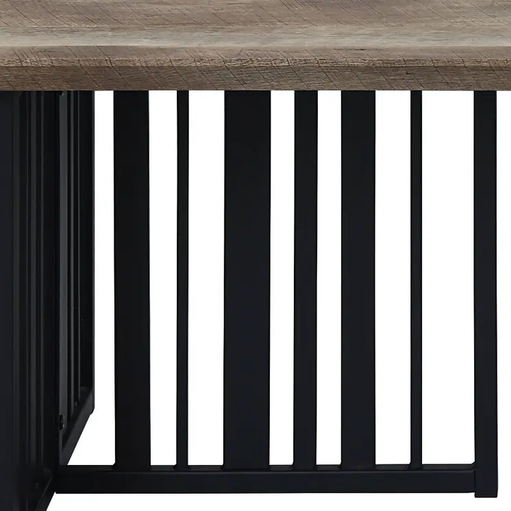 47" Oak and Black Wood And Metal Distressed Frame Coffee Table