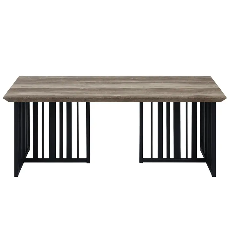 47" Oak and Black Wood And Metal Distressed Frame Coffee Table