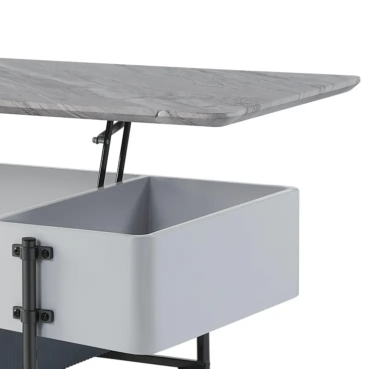 47" Gray White and Black Faux Marble Wood and Steel Lift Top Coffee Table