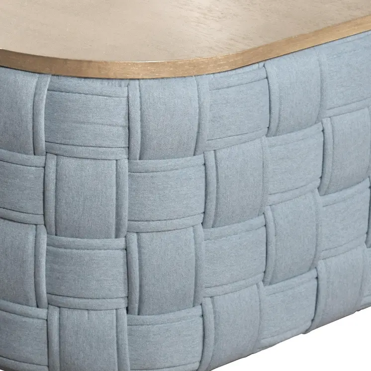 41" Natural and Blue Wood And Woven Fabric Oval Coffee Table