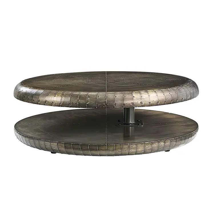 39" Bronze Aluminum Round Floor Shelf Coffee Table With Shelf