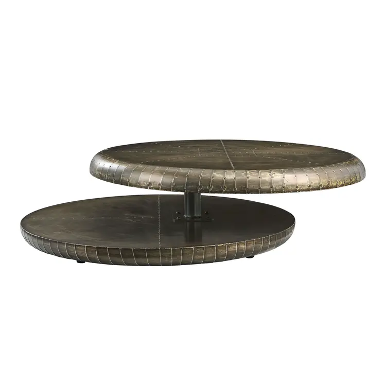 39" Bronze Aluminum Round Floor Shelf Coffee Table With Shelf