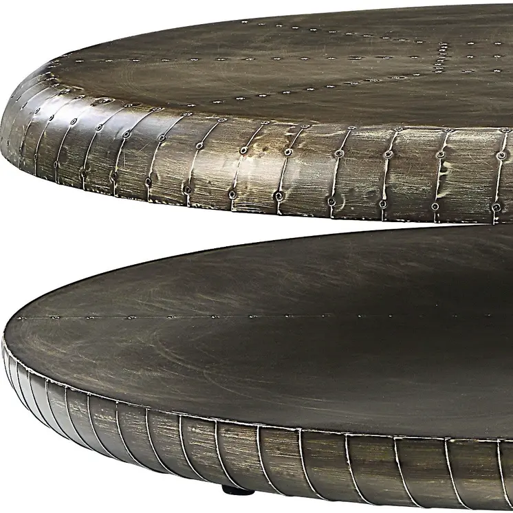 39" Bronze Aluminum Round Floor Shelf Coffee Table With Shelf