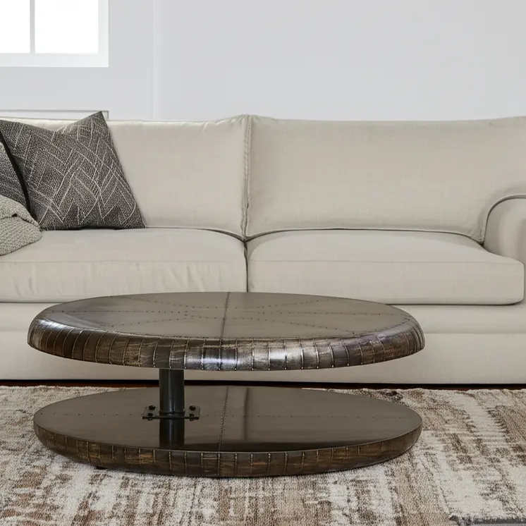39" Bronze Aluminum Round Floor Shelf Coffee Table With Shelf