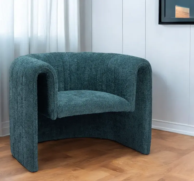 37" Aquamarine Sherpa And Upholstered Tufted Arm Chair