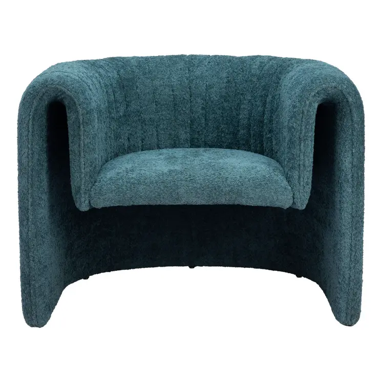 37" Aquamarine Sherpa And Upholstered Tufted Arm Chair