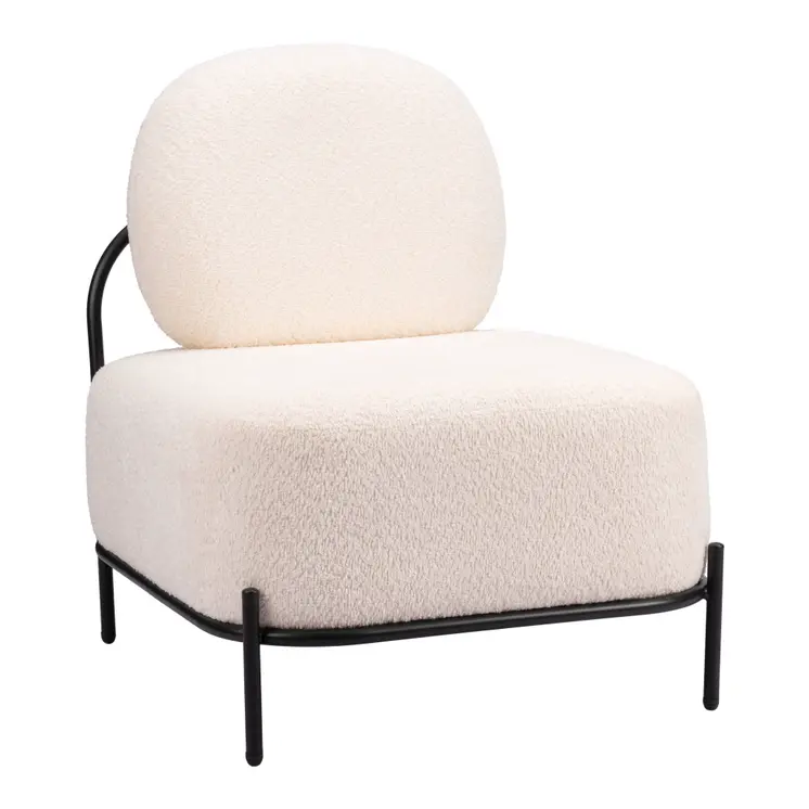 27" White And Black Sherpa And Upholstered Side Chair