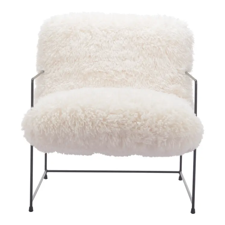 30" White And Black Sherpa And Upholstered Arm Chair