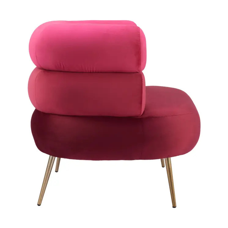 41" Red And Gold Velvet And Upholstered Arm Chair