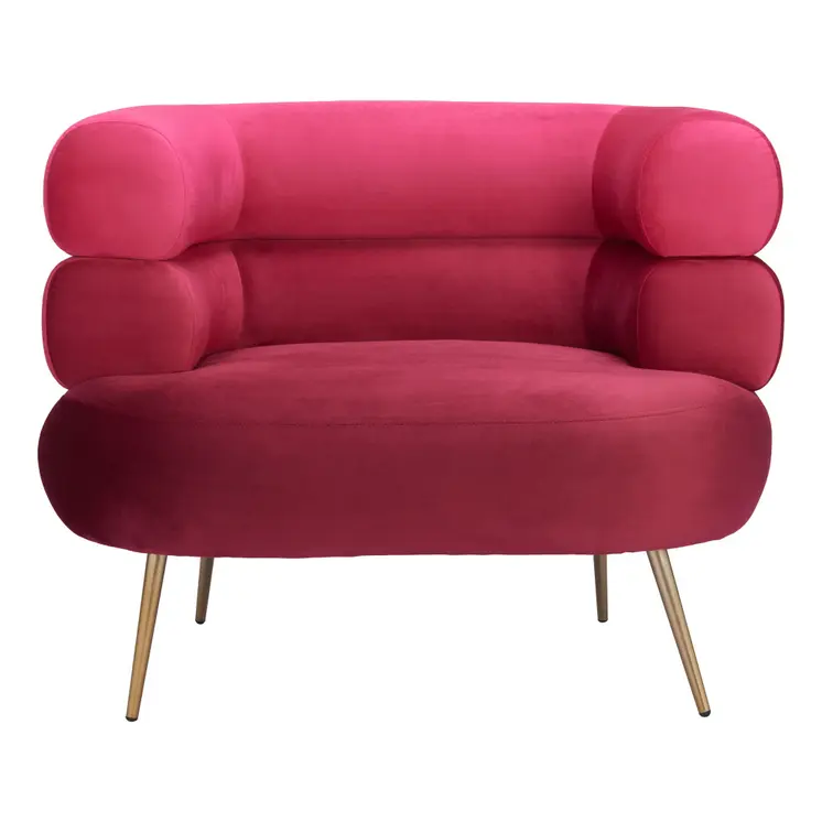 41" Red And Gold Velvet And Upholstered Arm Chair