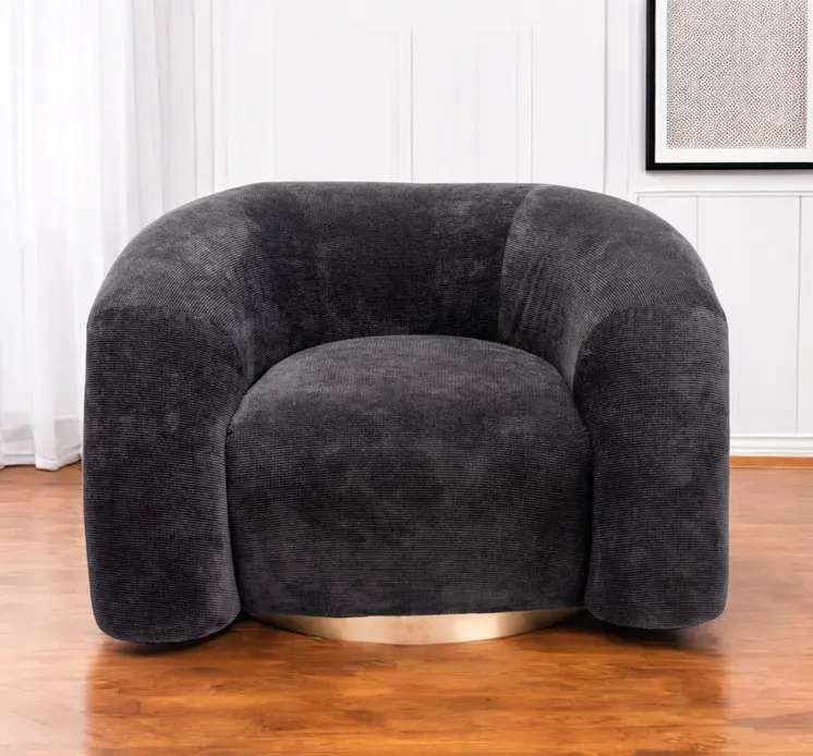 37" Black And Gold Faux Shearling And Upholstered Arm Chair