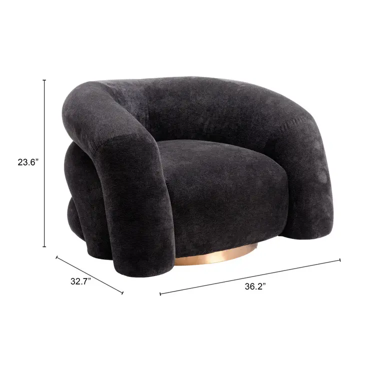 37" Black And Gold Faux Shearling And Upholstered Arm Chair
