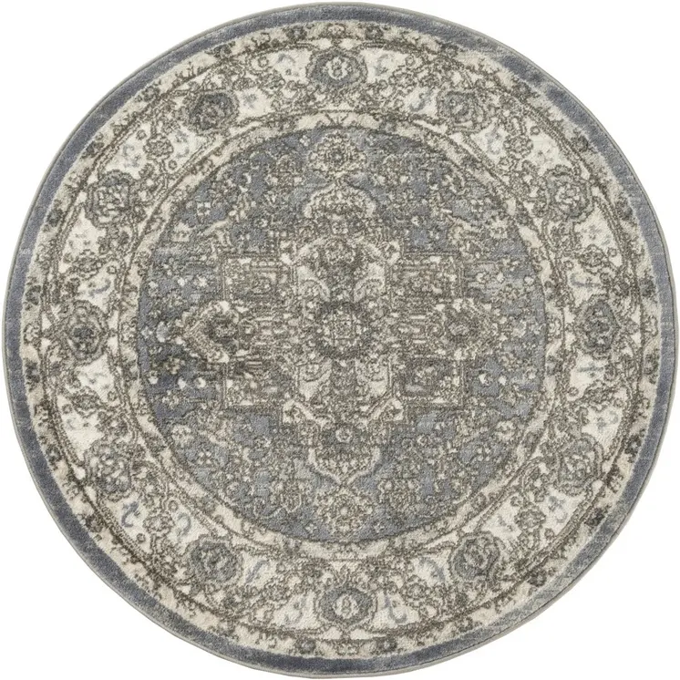 4' Blue Floral Power Loom Round Rug