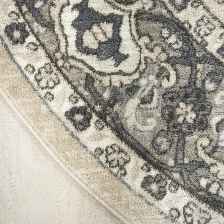 4' Blue Floral Power Loom Round Rug