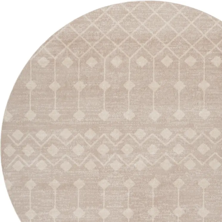 4' Beige Geometric Power Loom Round Rug