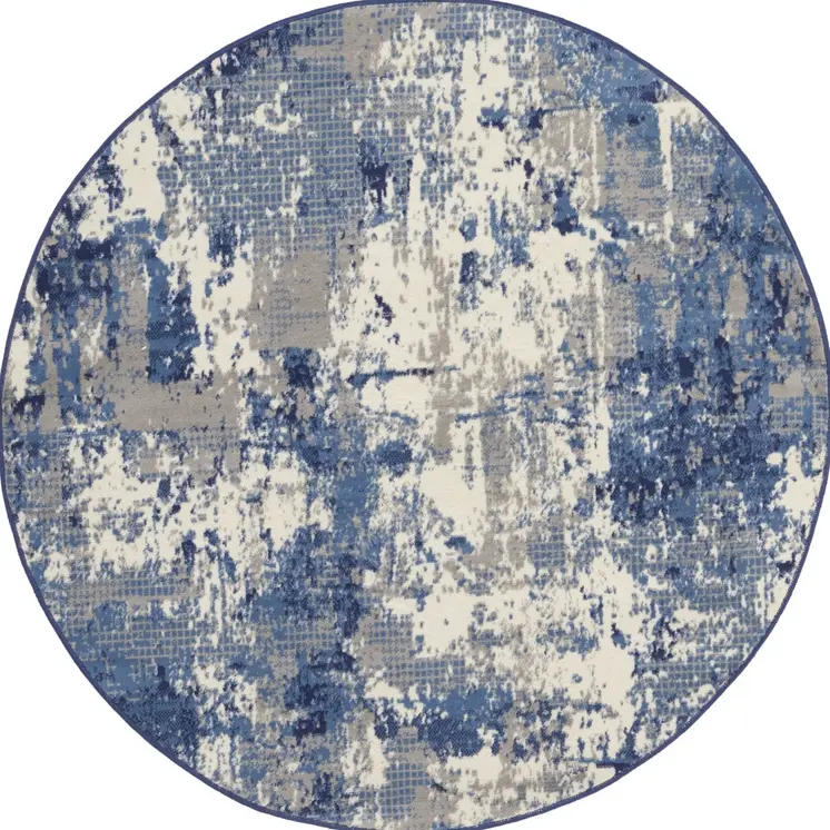 4' Blue Abstract Power Loom Round Rug