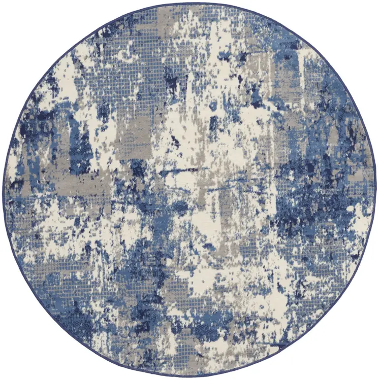 4' Blue Abstract Power Loom Round Rug