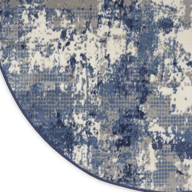 4' Blue Abstract Power Loom Round Rug