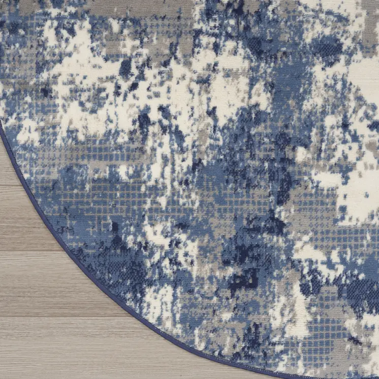 4' Blue Abstract Power Loom Round Rug