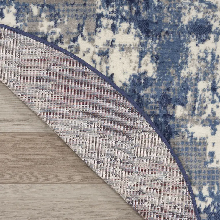 4' Blue Abstract Power Loom Round Rug