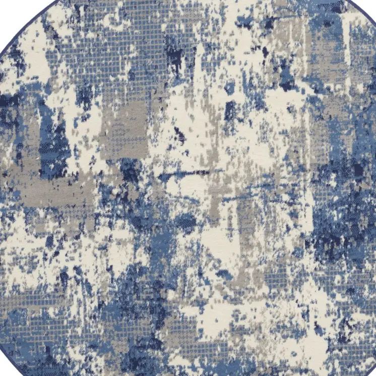 4' Blue Abstract Power Loom Round Rug