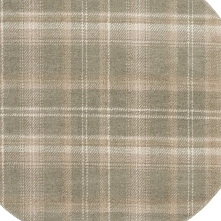 4' Olive Green and Ivory Plaid Round Rug