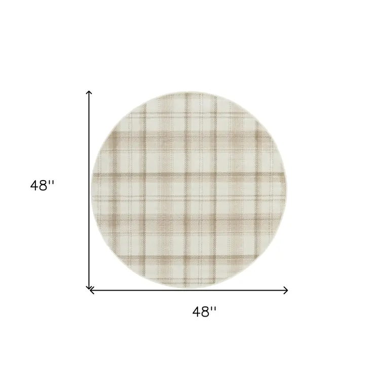 4' Ivory Plaid Power Loom Round Rug