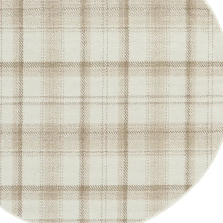4' Ivory Plaid Power Loom Round Rug