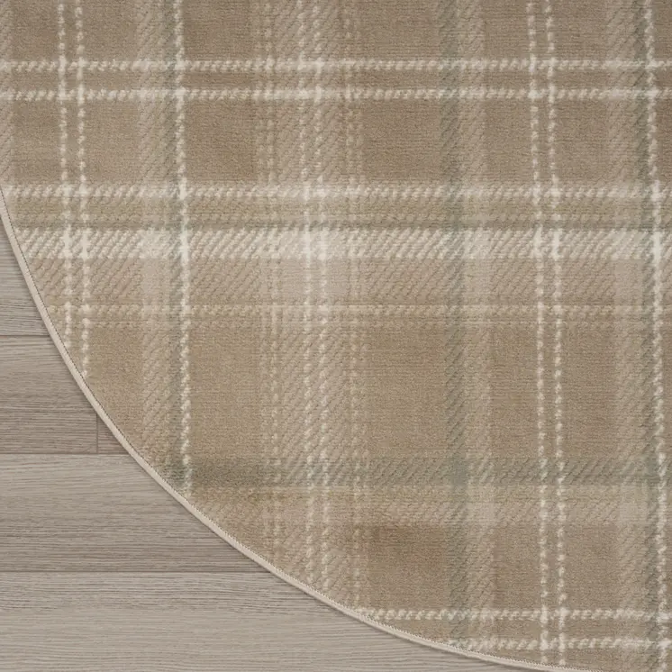 4' Taupe and Ivory Plaid Round Rug