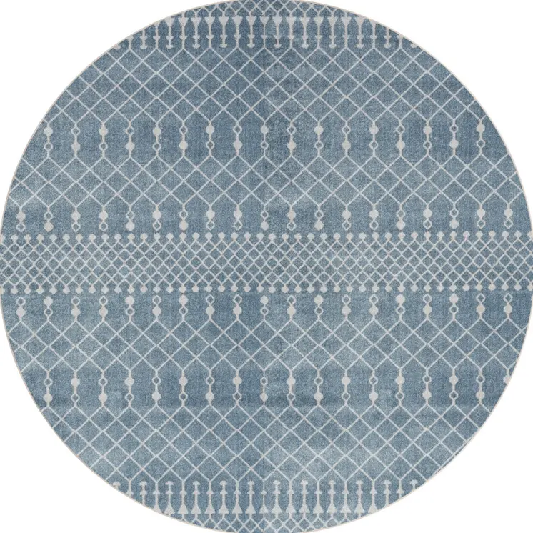 4' Blue Geometric Power Loom Round Rug