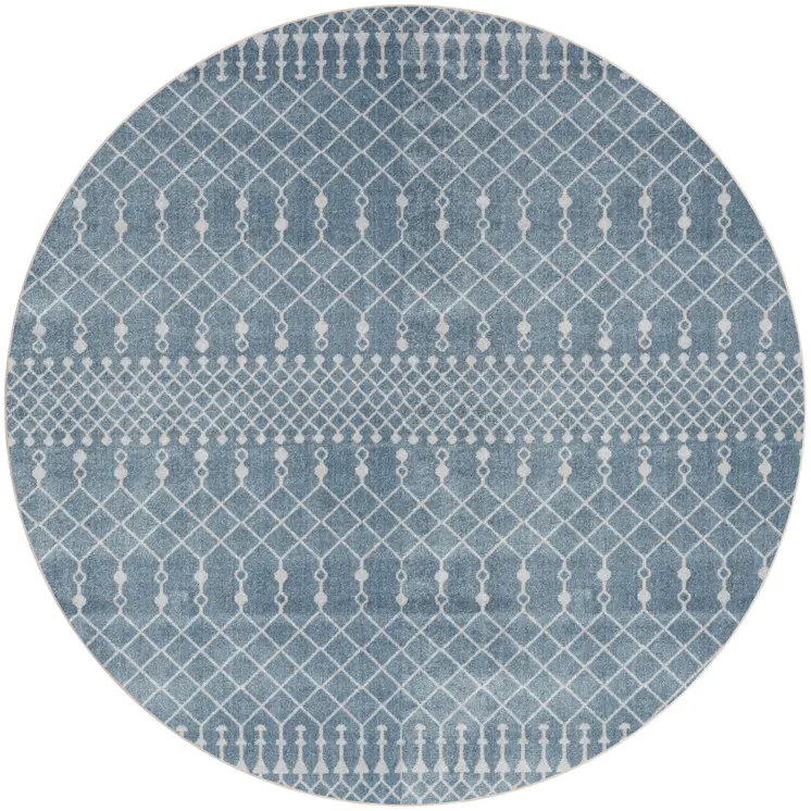 4' Blue Geometric Power Loom Round Rug