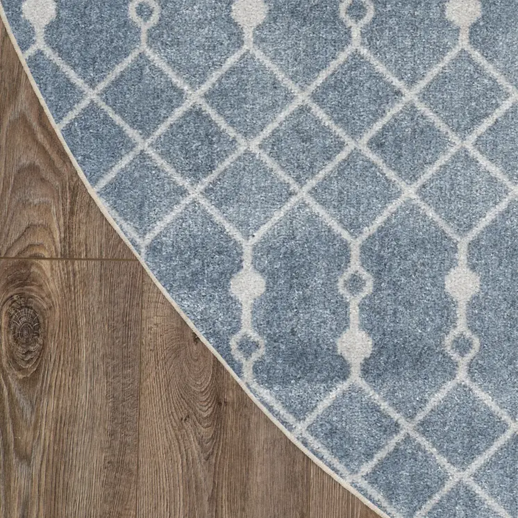 4' Blue Geometric Power Loom Round Rug
