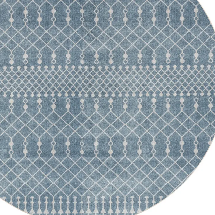 4' Blue Geometric Power Loom Round Rug