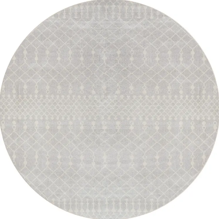 4' Gray Geometric Power Loom Round Rug