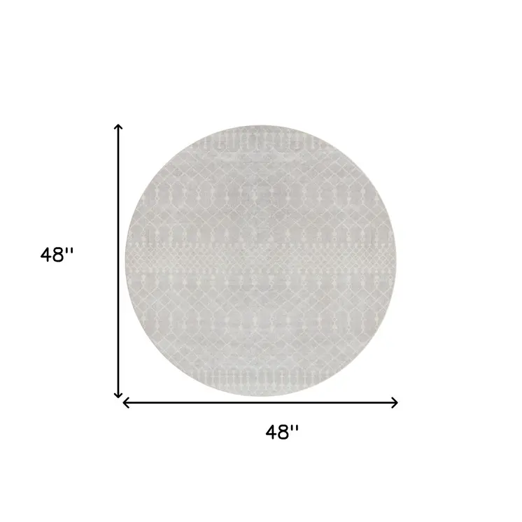 4' Gray Geometric Power Loom Round Rug