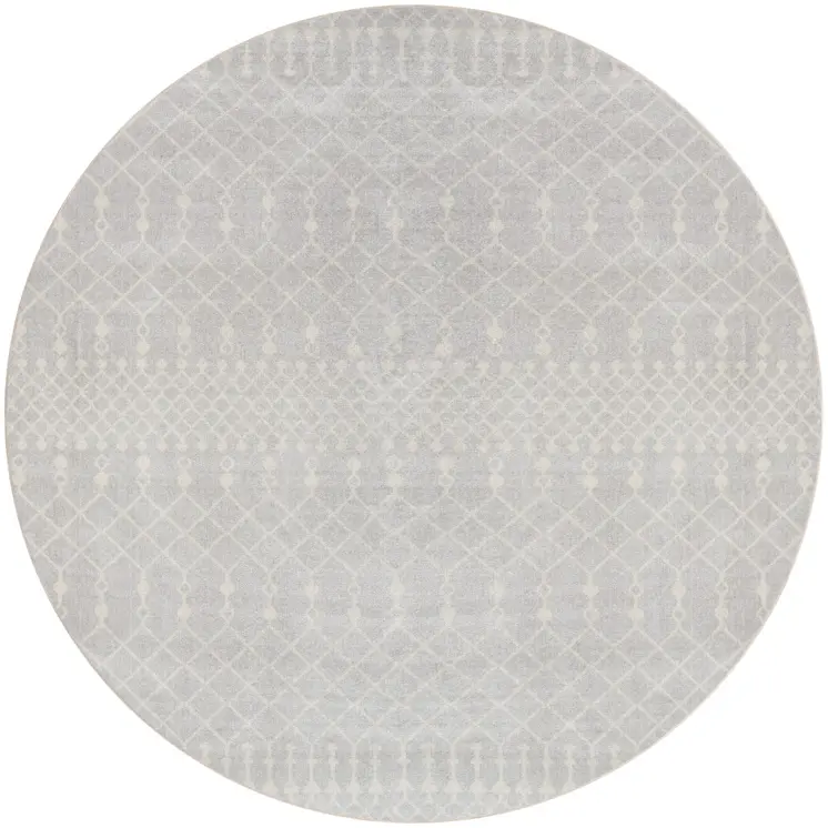 4' Gray Geometric Power Loom Round Rug