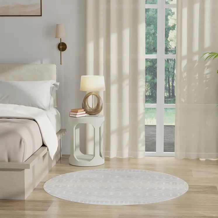 4' Gray Geometric Power Loom Round Rug