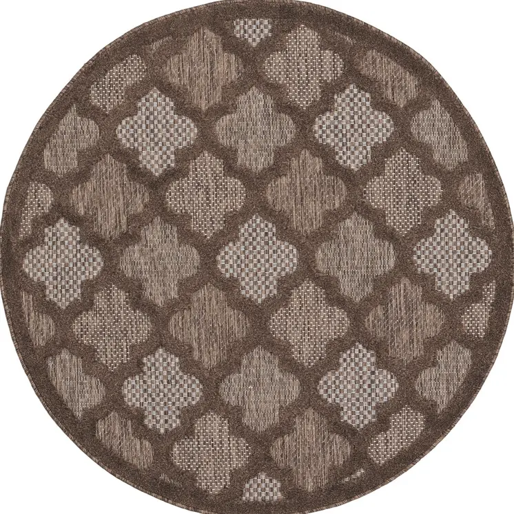 4' Dark Brown And Light Brown Round Geometric Indoor Outdoor Area Rug