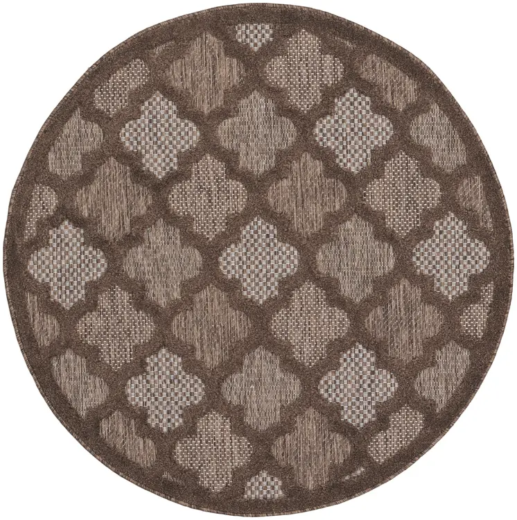 4' Dark Brown And Light Brown Round Geometric Indoor Outdoor Area Rug